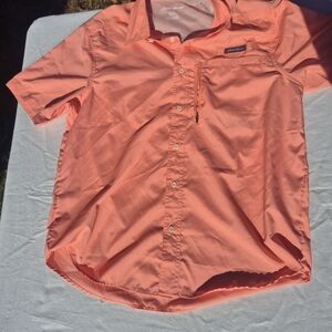 Men's Eddie Bauer Salmon Button Down Lightweight Shirt With Pocket Detail Lg